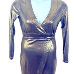 Lulus Lulu’s Metallic Gold Party Dress Small Semi Sheer Faux Wrap Night Out Photo 3