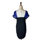 Maje Blue White And Black Colorblock Silk Detail Crew Neck Mini Shift Dress S Photo 1