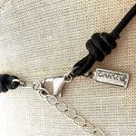 Canvas silver tone beaded necklace on black cord Photo 4