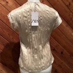 ZARA NWT Champagne Asymmetrical Cap Sleeve V Neck Crinkle Blouse Top Pullover M Photo 3