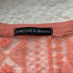 ⭐️ Peach Orange Long Sleeve Lace Inset V Neck Blouse Pink Photo 2