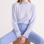 J.Crew Shale Blue Cashmere Pointelle Ruffle Mock Neck Sweater Photo 0