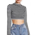H&M Women's Black & White Striped Ribbed Long Sleeve Mock Neck Crop Top Size S Photo 0
