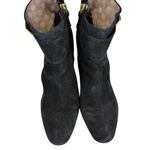 Louise et Cie  Babette Black Suede Leather Ankle Boots Gold Buckle Women's 9 Heel Photo 4