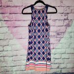 CABANA LIFE SLEEVELESS SHIFT DRESS UPF 50+ ORANGE BLUE GEO PRINT MEDIUM Photo 1