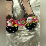 Betsey Johnson Black and Pink Rhinestone Floral Sandals Size 8.5 Photo 1