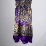 Fairy Boho Silky Paisley Print Ruched Babydoll‎ Style Mini Dress Purple Photo 3