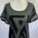 Reebok New  Active Velvet Print Mesh Front Short Sleeve T-Shirt Black Size Small Photo 7