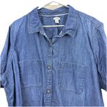LL Bean Medium Wash Button Up Short Sleeve Denim Shirt Size 3X Pockets Blue Photo 2