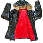 Roiii Black Quilted Puffer Coat Jacket Faux Fur Lined Hood Womens Size Medium Photo 4