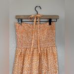 Hale Bob  Elbise Strapless Smocked Tie Neck Halter Midi Dress Orange White Small Photo 5