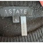 1. State  Women's Black Fringe Balloon Sleeve Crew Neck Pullover Sweater Large Photo 2