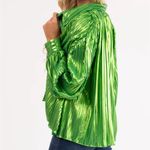 Flying Tomato NWOT Boutique  pleated lime metallic button down top size small Photo 3