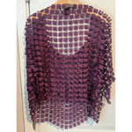 Midnight Velvet Open Knit Top Womens Size XL Purple Pearl Embellished 1/2 Sleeve Photo 6
