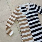 Striped Black and Tan Knit Dress Sz Medium White Photo 1