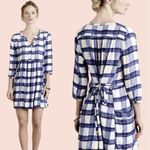 Anthropologie Maeve Devery Shirt Dress Small White Blue Plaid Bohemian Casual Photo 1