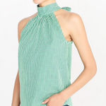 J.Crew Printed Tie-Neck Cotton Poplin Top in Sunray Stripe Kelly Ivo Size 10 Photo 0