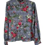 Jeuvre Floral Ruffle Plaid Mock Turtleneck Long Sleeve Blouse Medium Black Photo 0