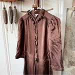 Jigsaw Silk Satin Ruffle Shirt Brown Midi Dress Size 4 Photo 5