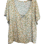 Melrose and Market  3X Floral Print Tie Neck‎ Short Sleeve Blouse Photo 0