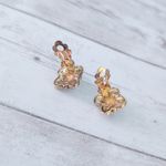 Vintage Clip On Earrings Antique Gold Tone Halo with Dark Pink Center Photo 3