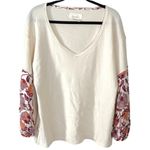 Anthropologie  Bohemian Thermal Waffle Knit Floral Puff Sleeve Top XS Oversized Photo 3