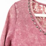 American Age ‎ Womens Y2K Studded Ribbed Lace Back Long Sleeve Henley Top Size M Photo 4