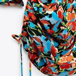 ZARA Blue Black Red Drawstring Floral Print Mini Dress Photo 5