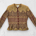 Adrianna Papell Whimsygoth Gold Burgundy Floral Beaded Silk Blazer Jacket 6 / S Red Size 6P Photo 0