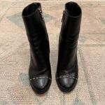 Karl Lagerfeld Black Leather Heeled Ankle Booties with Toe Embellishment | 6 Photo 2