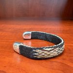 Woven Cuff Bracelet Silver Tone Ends Southwestern Boho Western Style Black Photo 6