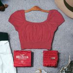 Hollister Crop Top Blouse Size Medium.  Puffy Sleeve Eyelet Pink! Photo 0