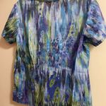 Elan  Womens Scrubs Top M Medium Bust 38” Blue Green Purple Print Scrub Photo 4