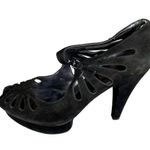 Nine West Womens Open Toed Platform Shoes Black Suede Pumps Size 9.5 M u Photo 3