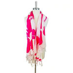 HOT PINK AND WHITE FLORAL HIBISCUS SCARF TASSELS 60x48 Photo 3