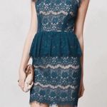 Anthropologie  | Maeve | Elsa Peplum Eyelash Lace Teal Blue Cocktail Dress Size L Photo 3