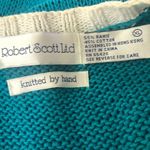 Vintage 90s Hand Knitted Cotton Vest Teal Blue XL Photo 7