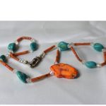 Source Unknown Vintage Tribal Turquoise Orange Stone Beaded 20" Magnet Latch Western Necklace Photo 1