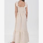 Ruffle Plaid Gingham Long Dress Shirred Stretchy Strap Flowy Retro Dress Beige Tan Size undefined Photo 2