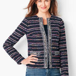 Talbots  Womens Tweed Jacket‎ Size 10 Multicolor Striped Fringe Colorful Office Photo 0