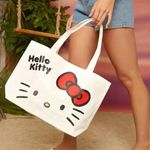 Hello Kitty canvas tote bag cartoon cute fun cream white shopping Photo 2