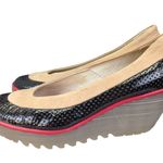 Fly London Yoko Wedge Platform Shoes Womens 39 8-8.5 Black Beige Leather Comfort Photo 1