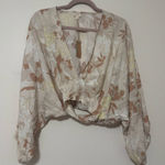 Surf Gypsy  Early Tropical Floral Tie Back Blouse Cream and Brown Photo 0