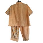 JOYSPUN Woven Pajama Set Women XL Capri Bottom Pockets Short Sleeve Top Floral Orange Photo 1