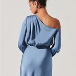 Elwood Satin Off Shoulder Maxi Dress Small NEW Blue Revolve‎ Photo 2
