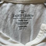 Faded Glory Y2K  Cream Fitted Long Sleeve Tee Striped Sleeves SZ S Cute Casual Photo 7