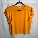 ZARA  Ruffle Sleeve Mustard Yellow T-Shirt Top Size M Short Sleeve Casual Photo 0