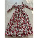 Hinge  Dress Womens Size Small Midi Cherry Red Floral‎ Feminine Peasant Romantic Photo 2