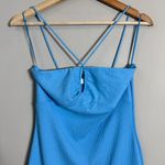 Mango Crisscross Strap Bodycon Mini Dress Women's 2 Blue Going Out Ribbed NWOT Photo 7