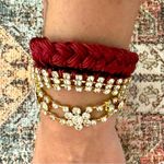 Free People  Boho Maroon Red Braided Threadwork & Crystal Floral Triple Bracelet Photo 0